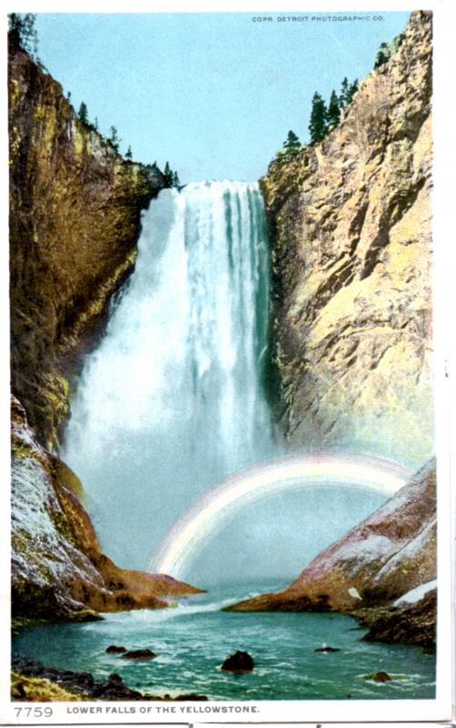 YELLOWSTONE, DETROIT PUBLISHING, LOWER FALLS (WITH RAINBOW), DIVIDED BACK