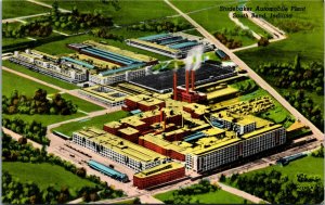 Postcard IN South Bend Aerial View Studebaker Automobile Plant Chimneys 1940s S9