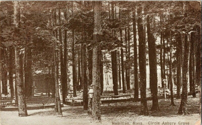 Hamilton Mas Circle Asbury Grove BW Antique Postcard 1c Stamp Cancel WOB Note DB 