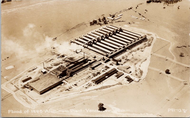 Vancouver WA Flood of 1948 Aluminum Plant Aerial View Unused RPPC Postcard H10