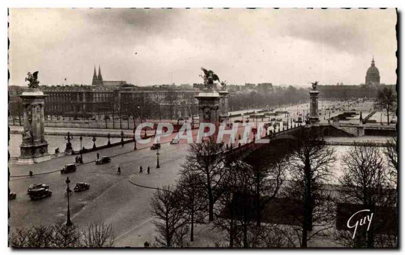 Paris Postcard Old Pont Alexandre III and Invalides