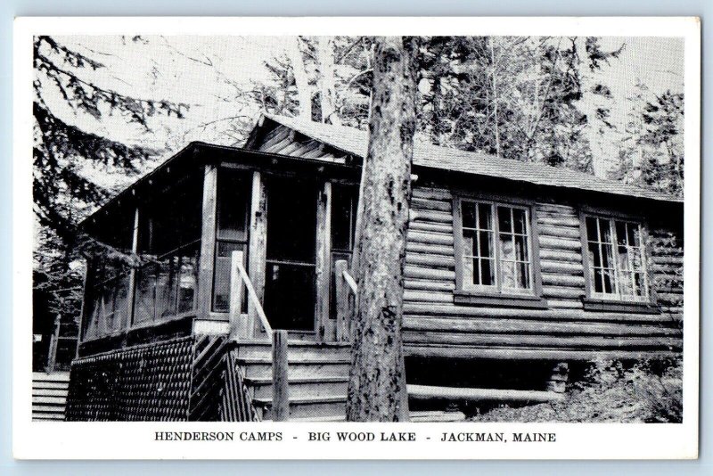 Jackman Maine Postcard Henderson Camps Big Wood Lake Exterior View c1940 Vintage