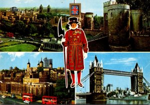 England London Greetings Beefeater Tower Of London and Tower5 Bridge 1984