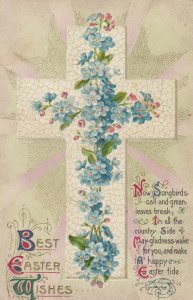 EASTER, 1900-10s; Best wishes, White cross with Forget-Me-Not Flowers, Poem