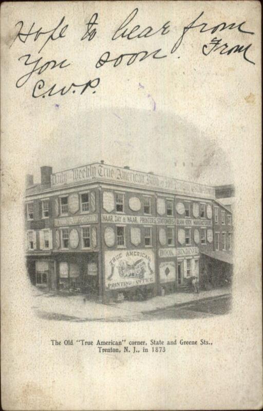 Trenton NJ The Old True American Corner in 1873 - c1910 Postcard 