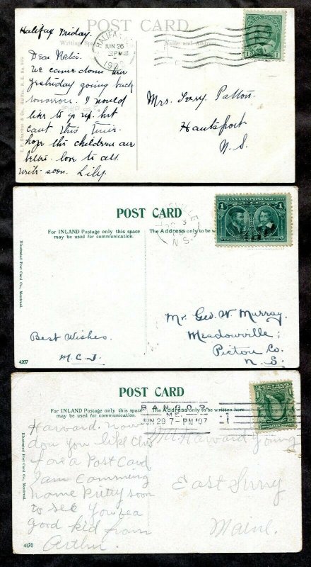 h5186 - HALIFAX NS Lot of (3) Postcards. All used 1907-1908