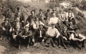 Vintage Postcard 1910's Group of Gentlemen in One Frame Wearing Suits & Hat RPPC