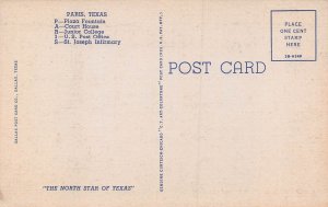 PARIS TEXAS~PLAZA-COURT HOUSE-COLLEGE-POST OFFICE~1943 LARGE LETTER POSTCARD 