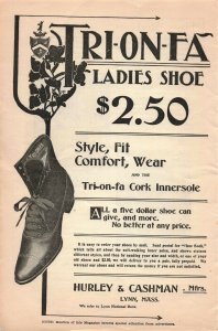 1898 Tri-on-fa Ladies Shoes Victorian Original Print Ad 2P1-9