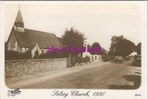 Sussex Postcard - Selsey Church & Vintage Cars, 1930 (Repro) - RR20664