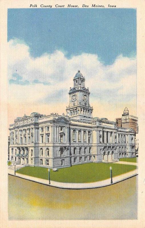 DES MOINES, IA  Iowa  POLK COUNTY COURT HOUSE  Courthouse c1940's Linen Postcard