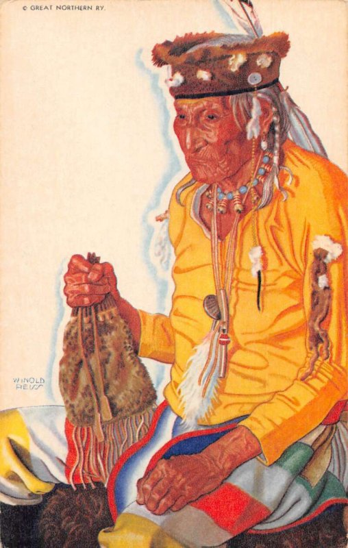 Great Nothern Ry Blackfeet Indian Lazy Boy Reiss Artist Signed Postcard AA35975 