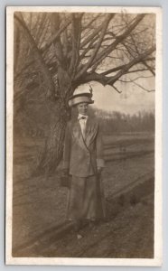 RPPC Woman Molly Large Hat by Tree Waltenberg Family Newport RI Postcard I23