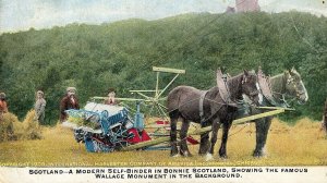 Postcard 1909 View of Self-Binder Farm Machine in Bonnie, Scotland, .  S7