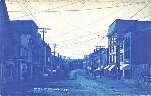 Hallowell ME Water Street Storefronts Trolley Tracks in 1906 RPPC Postcard