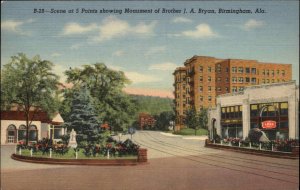 Birmingham Alabama AL J.A. Bryan Monument Linen Vintage Postcard