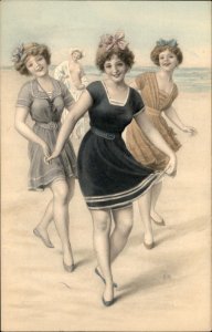 Bathing Beauties MM Vienne #553 Hand Colored #8 c1900-20s Vintage Postcard