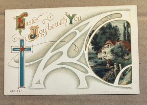 VINTAGE UNUSED EMBOSSED POSTCARD - EASTER JOY BE WITH YOU - CREASE UPPER RIGHT