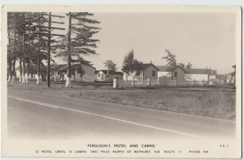 1958 BATHURST New Brunswick NB Canada Real Photo RPPC Postcard FERGUSONS MOTEL 