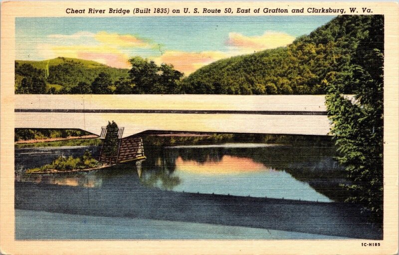 Cheat River Bridge US Rte 50 E Grafton Clarksburg WV West Virginia Postcard VTG 