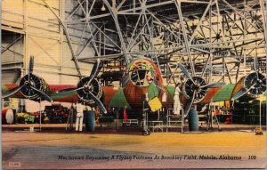 Mechanics Repairing Flying Fortress Postcard 1943 Mobile AL Wendal Brown, Flyer