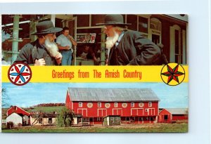 M-54159 Two Amish Gentlemen in Conversation and Barn Greetings from Amish Cou...