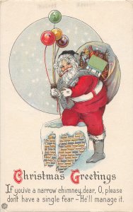 F98/ Santa Claus Christmas Postcard c1910 Balloons Chimney Snow 19