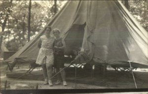 Medford NJ or Pipersville PA Camp Ockanickon Typed on Back Women & Tent RPPC