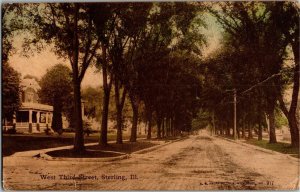 View on West Third Street Sterling IL Vintage Postcard R06