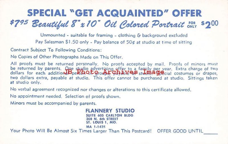 Advertising Card, Flannery Studio Get Acquainted Promo, St Louis Missouri