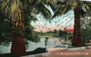 Vintage Postcard 1910's View of West Lake Park Los Angeles California CA