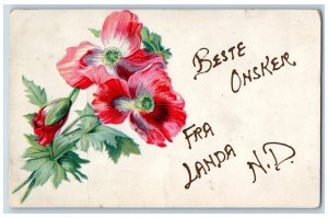 Landa North Dakota Postcard Beste Onsker Embossed Flower Glitter Vintage c1910
