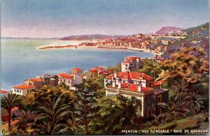 View Overlooking Baie de Garavan Menton Tucks 7530 Vintage Postcard V55