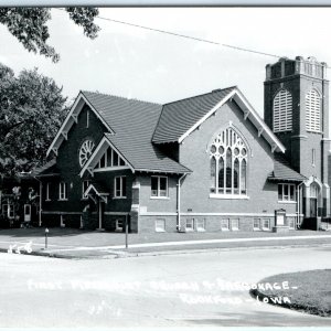 c1950s Rockford, IA RPPC First Methodist Church & Parsonage Historic Brick A112