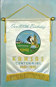 Official Kansas Centennial Seal Chrome 4c Kansas Statehood Stamp Cancel Postcard 