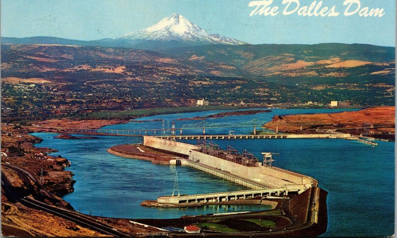 Vtg 1950s The Dalles Dam Columbia River Mt Hood Oregon OR Unused Postcard