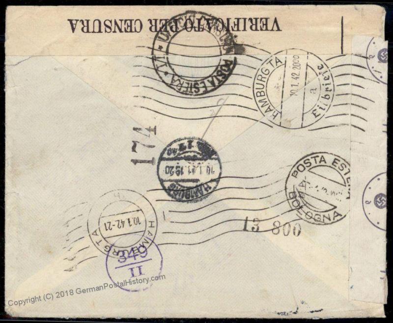 3rd Reich Italy 1942 Hamburg  Express Rohrpost Pneumatic Mail Posta Pneuma 66605