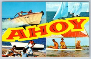 Ahoy, Boating On Lake Simcoe, Ontario, Canada, Vintage Chrome Multiview Postcard