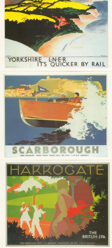 LNER Yorkshire Scarborough Harrogate 3x Train Advertising Railway Postcard s