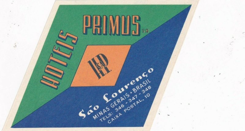 Brasil Sao Lourenco Hotel Primus Vintage Luggage Label sk4664