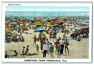 c1920 Greetings From Bathing Scene Pensacola Florida FL Vintage Antique Postcard