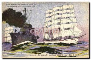 Postcard Old Boat Haffner Maritime League and Colonaile French Convoy tall sh...