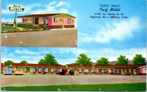 1950s Scotty Allan's Turf Motel Highway 85 Denver CO Roadside America Postcard