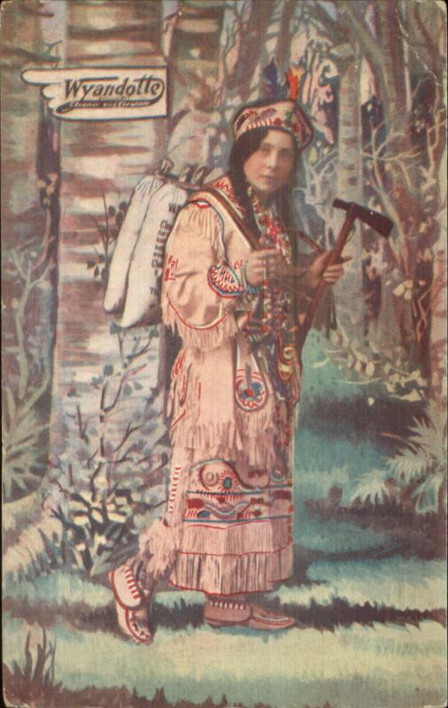 White Woman Fake Native Indian Advertising Wyandotte Cleaner Postcard c1910