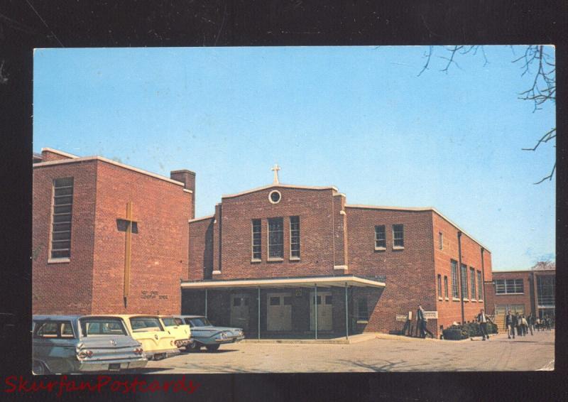 DOVER DELAWARE HOLY CROSS CHURCH SCHOOL VINTAGE POSTCARD 1960's CARS