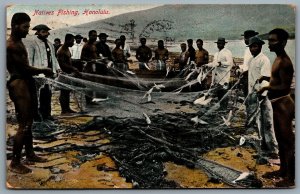 Postcard Honolulu Hawaii c1909 Natives Fishing Pre-Statehood CDS Flag Cancel