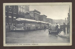 LOUISIANA MISSOURI DOWNTOWN STREET SCENE GREYHOUND BUS DEPOT OLD POSTCARD