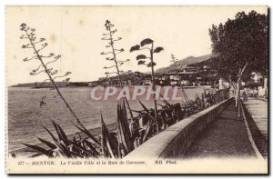 Menton Old Postcard the old town and the bay of Garavan