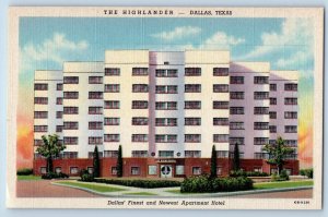 Dallas Texas Postcard Highlander Apartment Hotel Exterior Building c1940 Vintage