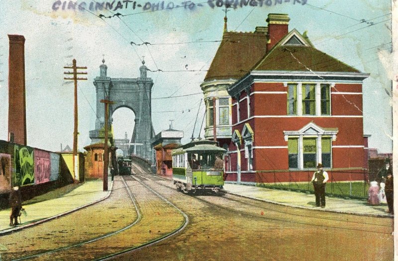 Postcard Early View of Cincinnati to Ohio Trolley Depot , Covington, KY.  aa6
